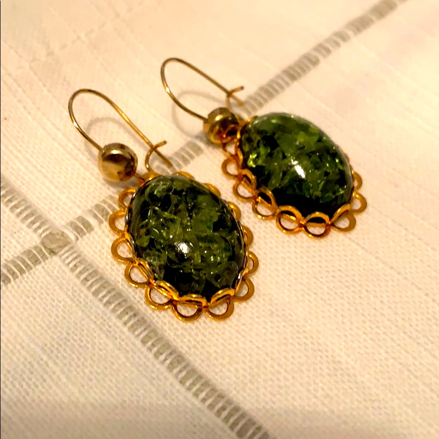 Green Bezel Set Drop Earrings
